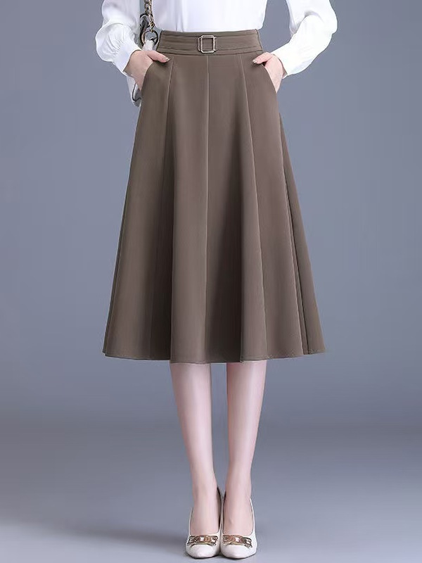 A-Line Skirt Midi - 플러스 사이즈 여성 슬리밍 탄성 허리