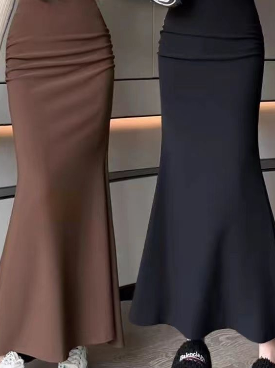 A-Line Skirt Midi - 세련된 한국 스타일 단색 밴딩 허리