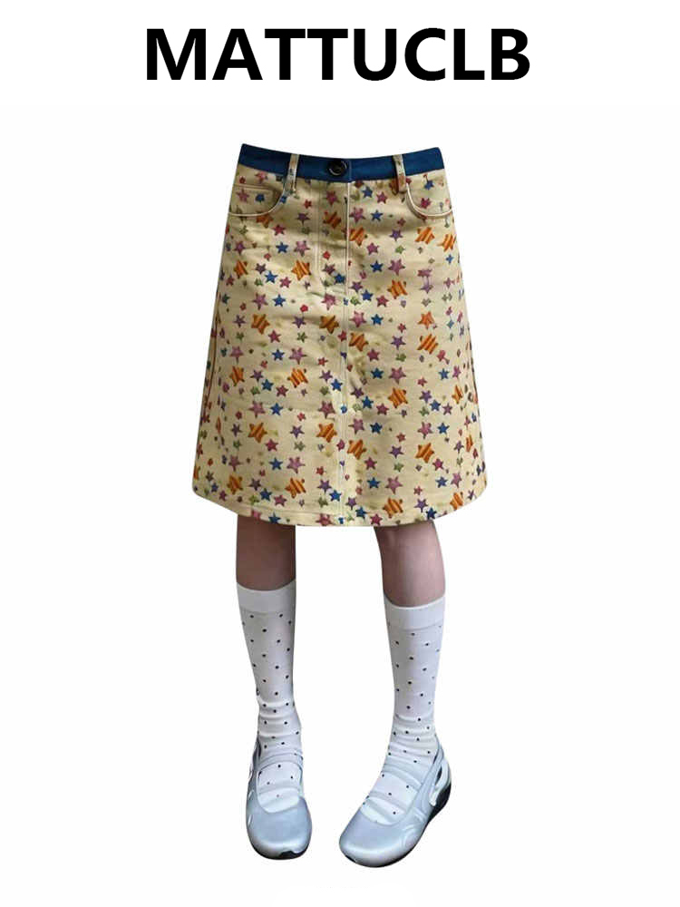 A-Line Skirt Midi - 여름 여성 미디 스커트 데님 스커트