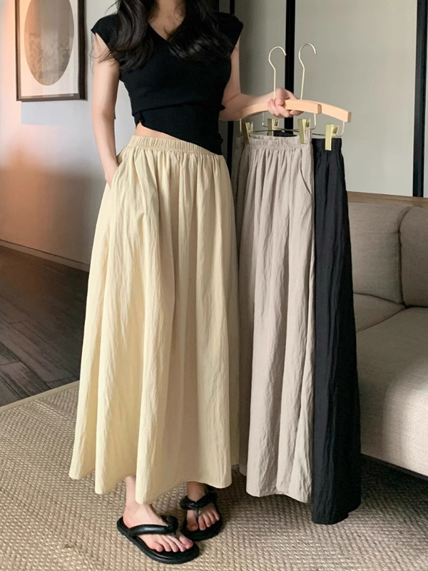 A-Line Skirt Midi - 특대 사이즈 아이스 실크 하이웨이스트 드레이프