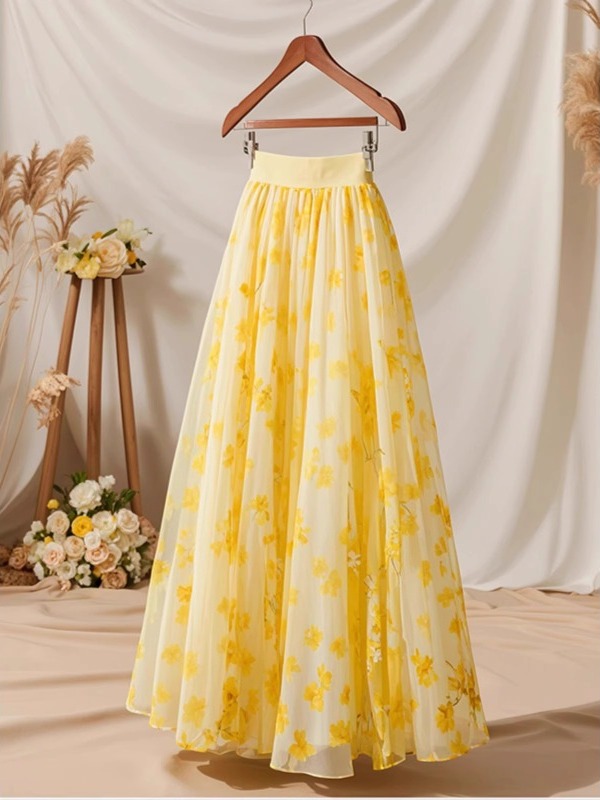 A-Line Skirt Midi - 2026년 여름 하이웨이스트 옐로우 A라인 스커트