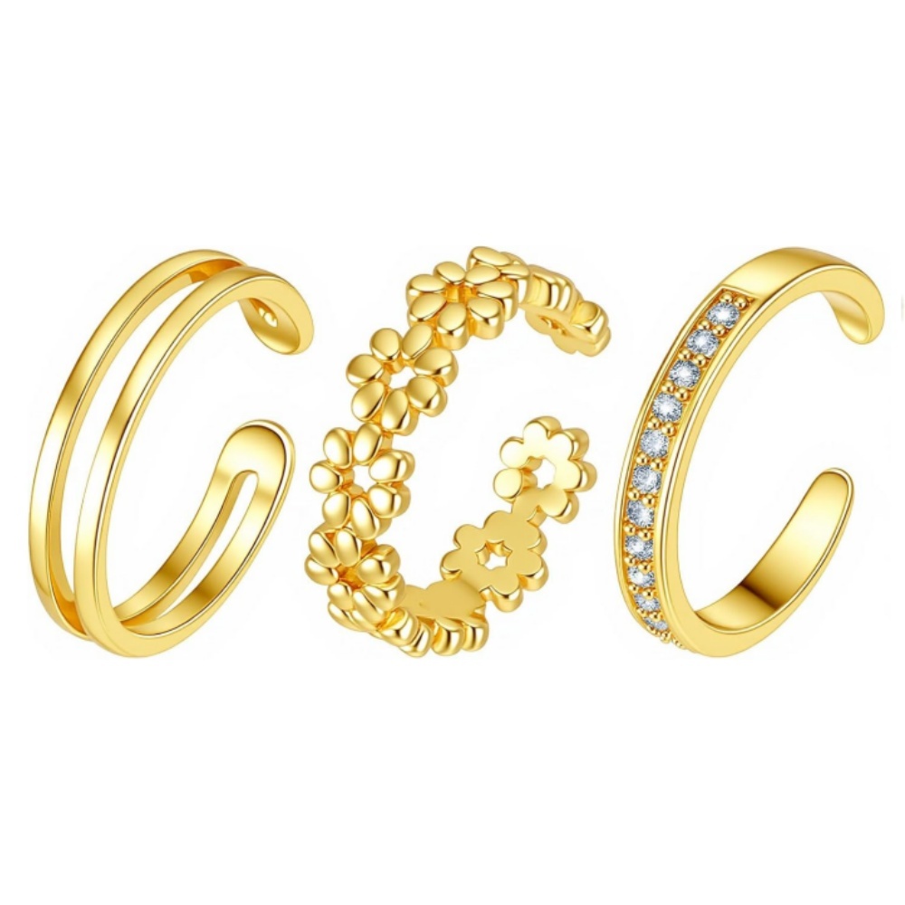 Women'S Fashion Rings Gold - 여성용 3종 골드 오픈형 조절 가능