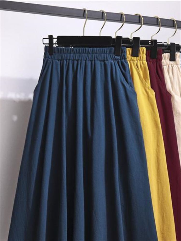 A-Line Skirt Midi - 2024 신상 하이웨이스트 코튼 린넨 A라인