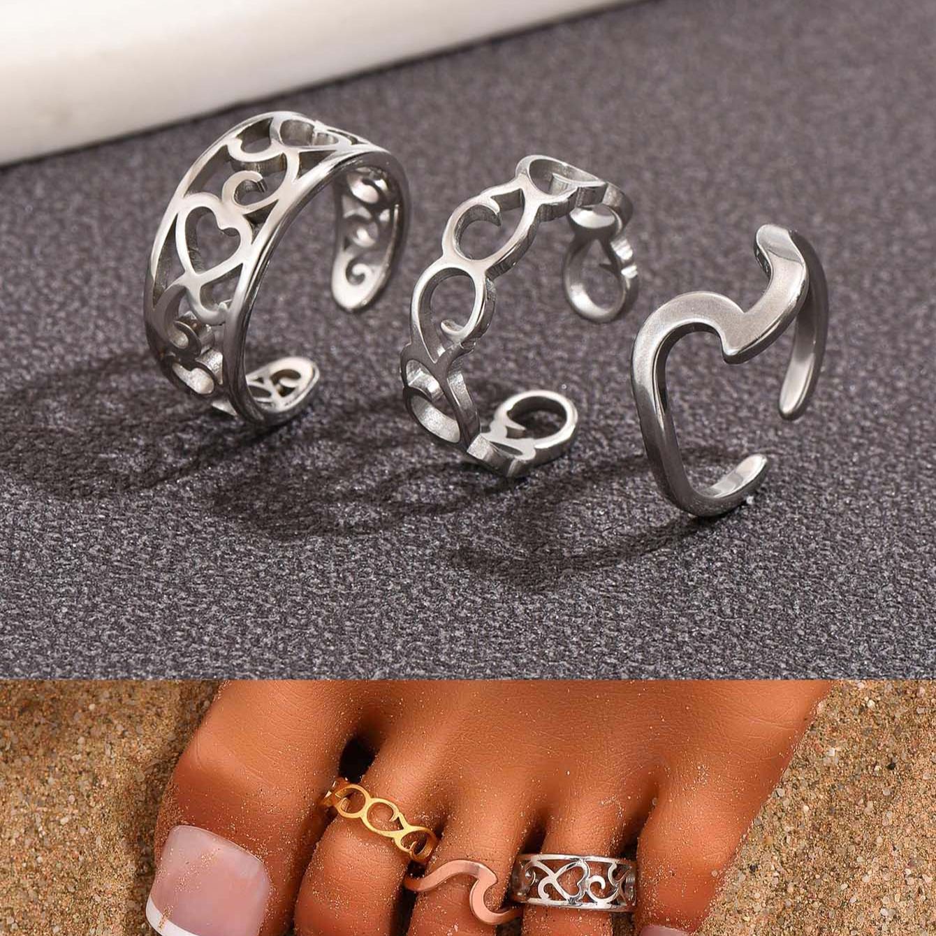 Women'S Fashion Rings Gold - 여성을위한 3PC 채워진 발가락 반지 세트
