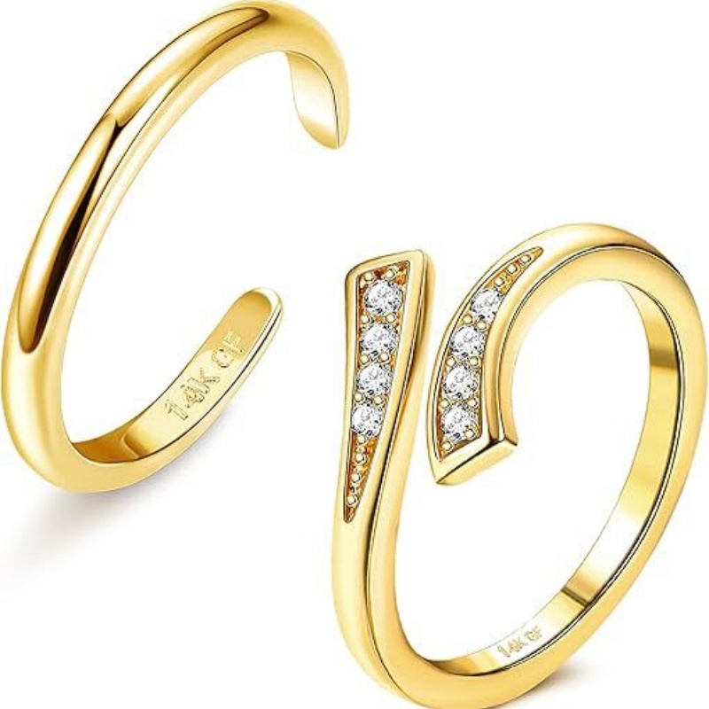 Women'S Fashion Rings Gold - 여성용 14K 금도금 조절 가능 지르콘