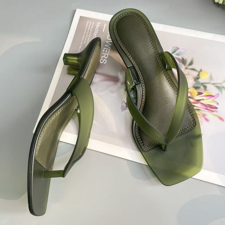 Women Fashion Korean - 한국 무광택 올리브 그린 PVC thong