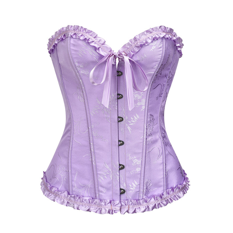 Corset Top Boned - 여성용 퍼플 자카드 섹시 코르셋, 플러스
