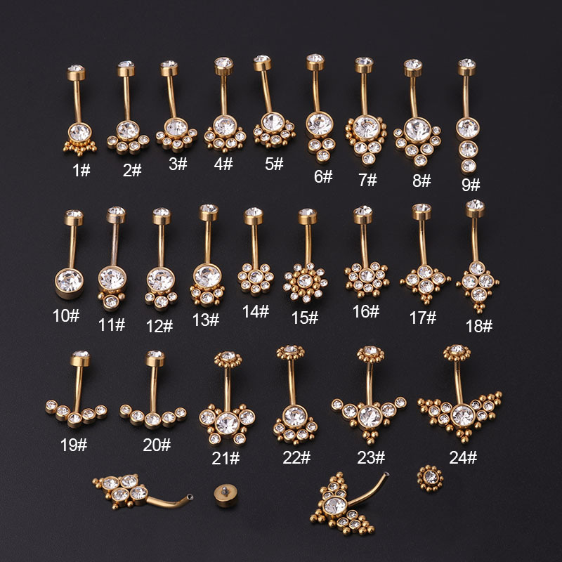 Women'S Fashion Rings Gold - 지르콘 골든 배꼽 링 스테인리스 스틸