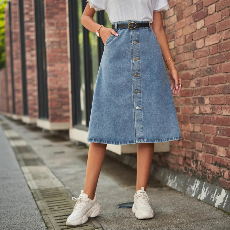 다용도 슬리밍 워싱 데님 원버튼 미디 스커트 아동용 2 - A-Line Skirt Midi 리뷰 및 가격