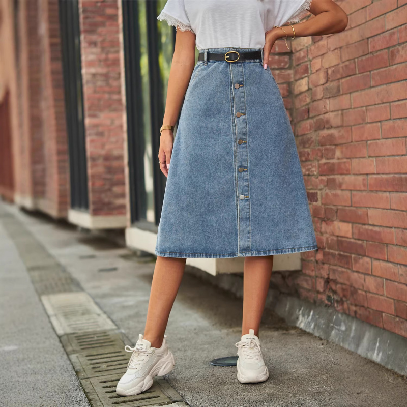 다용도 슬리밍 워싱 데님 원버튼 미디 스커트 아동용 2 - A-Line Skirt Midi 리뷰 및 가격