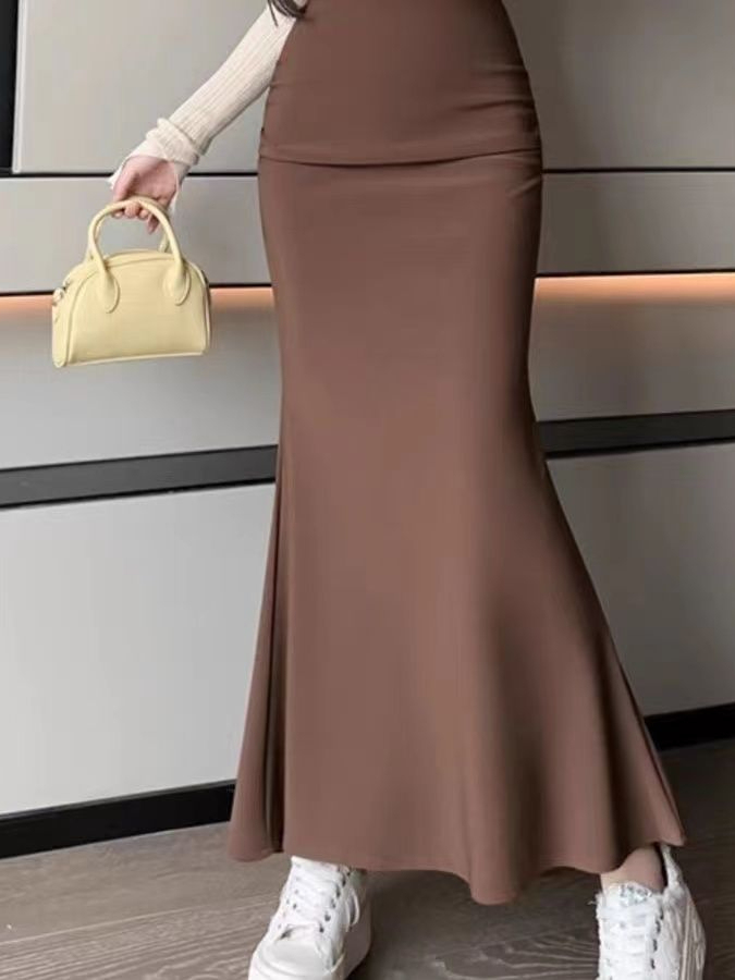 세련된 한국 스타일 단색 밴딩 허리 피쉬테일 스커트 가 - A-Line Skirt Midi 리뷰 및 가격