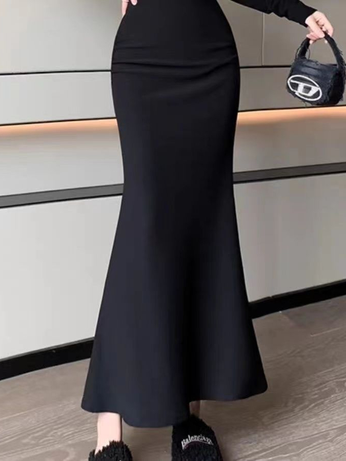 세련된 한국 스타일 단색 밴딩 허리 피쉬테일 스커트 가 - A-Line Skirt Midi 리뷰 및 가격