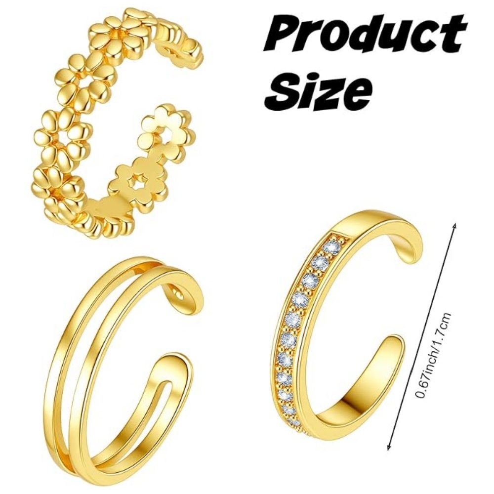 여성용 3종 골드 오픈형 조절 가능 반지 세트, 더블  - Women'S Fashion Rings Gold 리뷰 및 가격