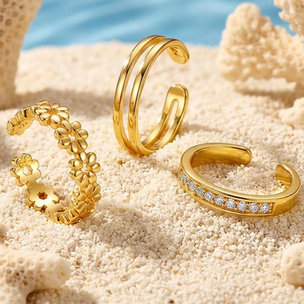 여성용 3종 골드 오픈형 조절 가능 반지 세트, 더블  - Women'S Fashion Rings Gold 리뷰 및 가격