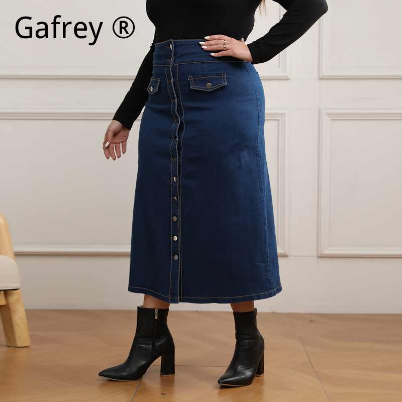 플러스 사이즈 하이웨이스트 버튼 프론트 데님 진 스커트 - A-Line Skirt Midi 리뷰 및 가격