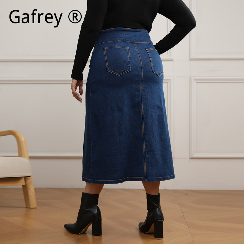 플러스 사이즈 하이웨이스트 버튼 프론트 데님 진 스커트 - A-Line Skirt Midi 리뷰 및 가격