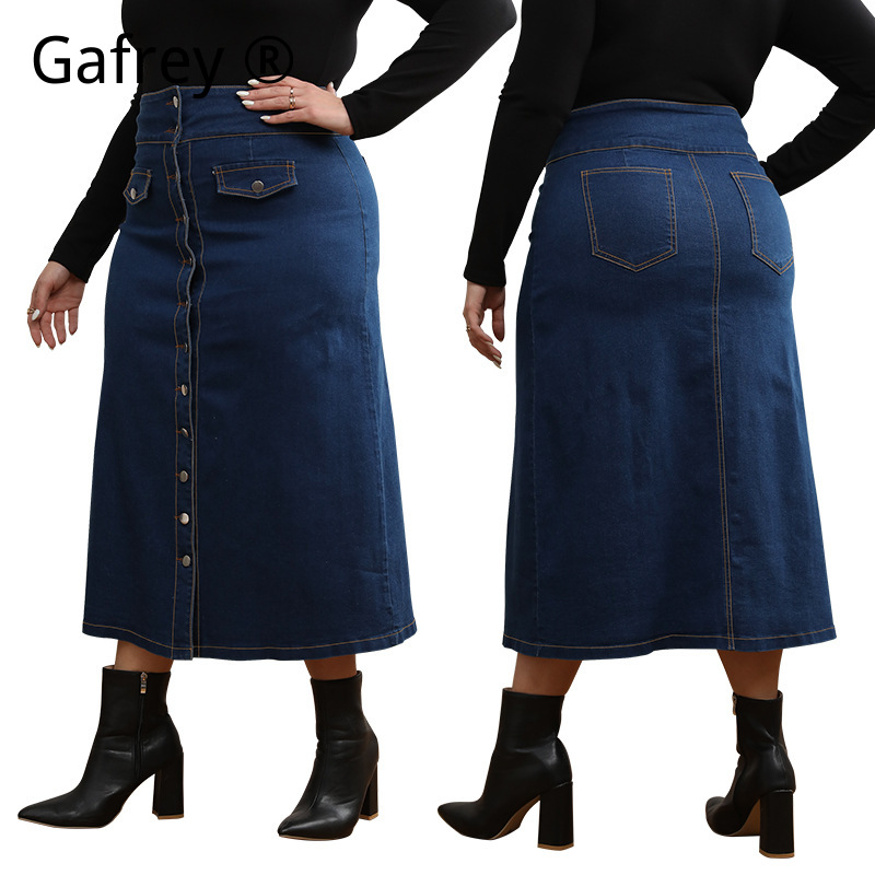 플러스 사이즈 하이웨이스트 버튼 프론트 데님 진 스커트 - A-Line Skirt Midi 리뷰 및 가격