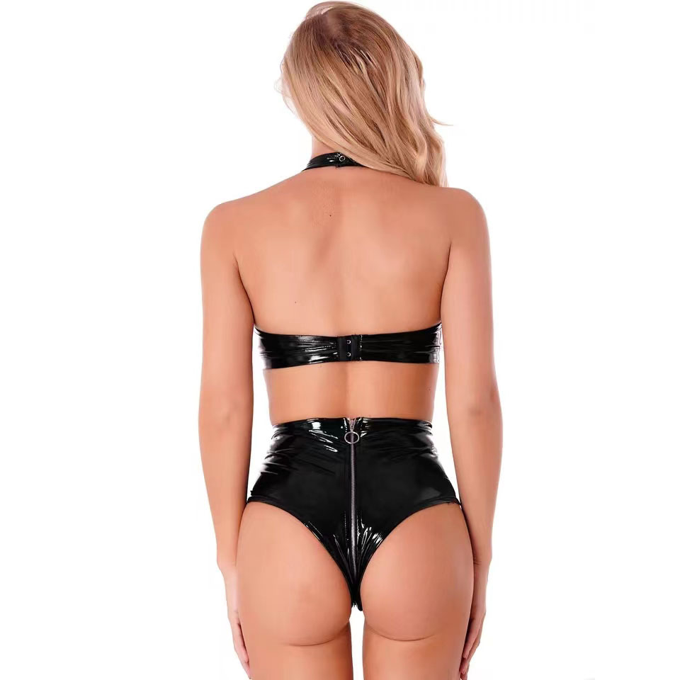 섹시한 검은 반짝 이는 Pu 라텍스 가죽 란제리 세트  - Corset Top Boned 리뷰 및 가격