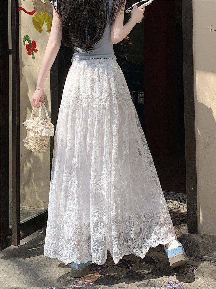 플러스 사이즈 여성용 하이웨이스트 레이스 훅 장식 A라 - A-Line Skirt Midi 리뷰 및 가격