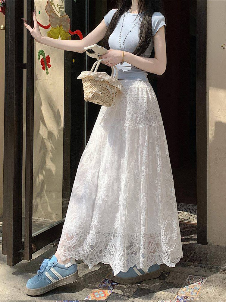 플러스 사이즈 여성용 하이웨이스트 레이스 훅 장식 A라 - A-Line Skirt Midi 리뷰 및 가격