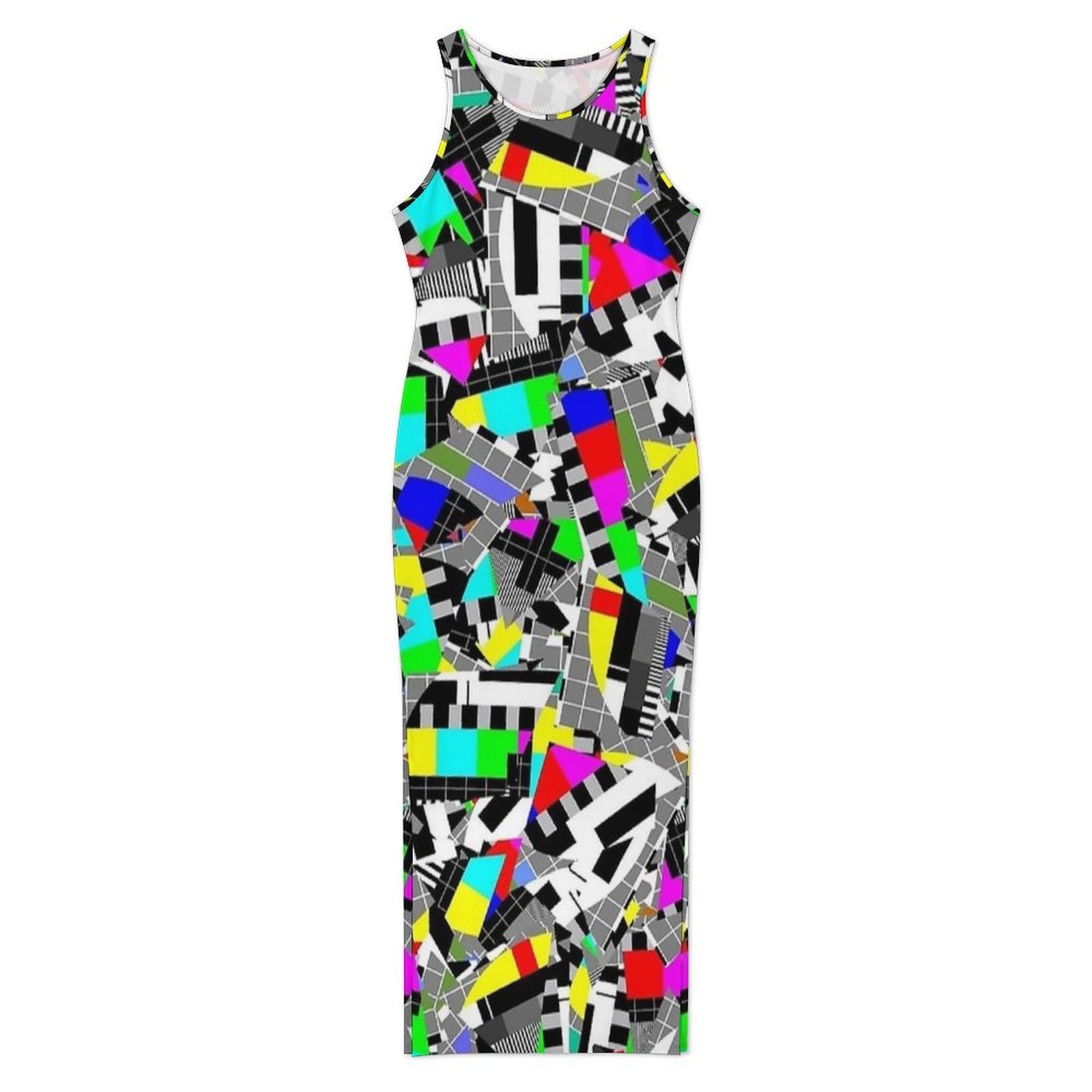숙녀 레트로 글리치 블록 TV 테스트 이미지 프린트 드 - Women'S Fashion Dresses Images 리뷰 및 가격