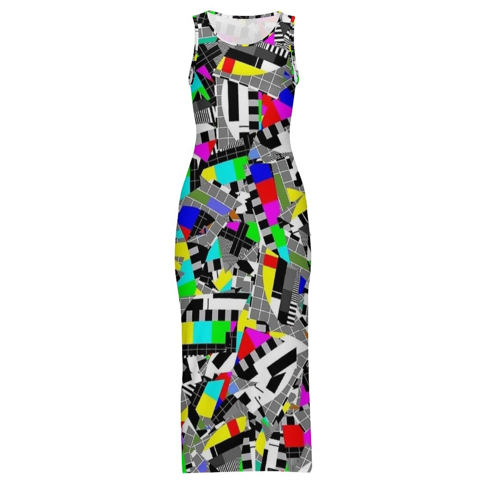숙녀 레트로 글리치 블록 TV 테스트 이미지 프린트 드 - Women'S Fashion Dresses Images 리뷰 및 가격
