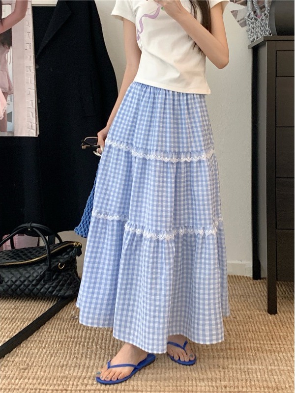 플러스 사이즈 스위트 레이스 체크 하이웨이스트 A라인  - A-Line Skirt Midi 리뷰 및 가격