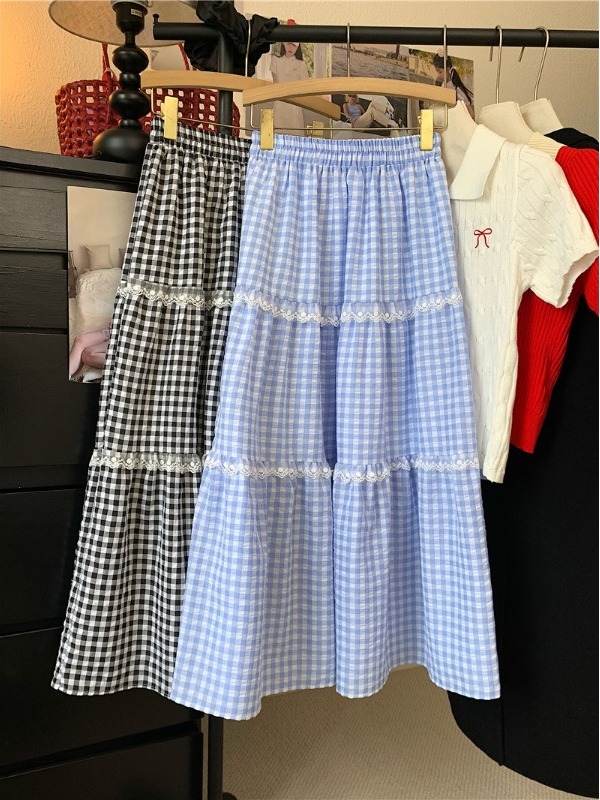 플러스 사이즈 스위트 레이스 체크 하이웨이스트 A라인  - A-Line Skirt Midi 리뷰 및 가격