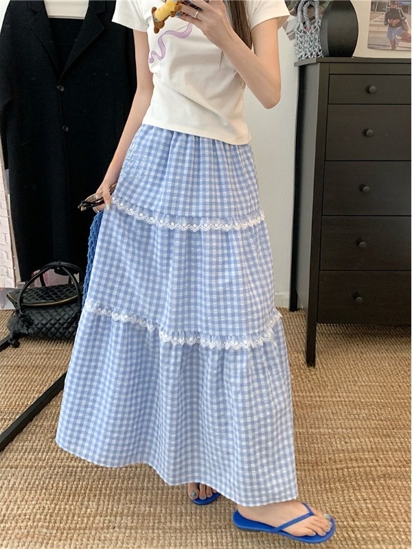 플러스 사이즈 스위트 레이스 체크 하이웨이스트 A라인  - A-Line Skirt Midi 리뷰 및 가격