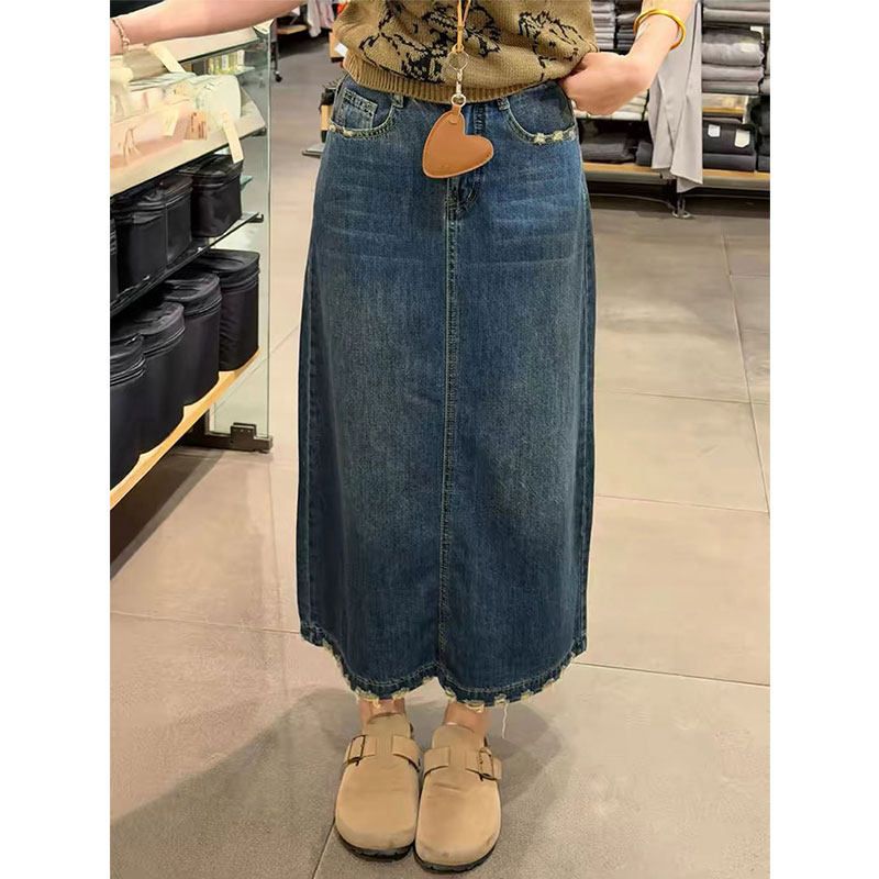 러플 밑단 자수 데님 스커트 여성용 봄 여름 신상 디자 - A-Line Skirt Midi 리뷰 및 가격