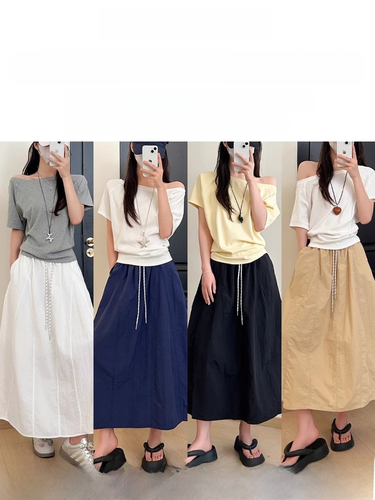 루즈핏 여름 얇은 A라인 펌프킨 스커트 플러스 사이즈  - A-Line Skirt Midi 리뷰 및 가격